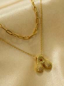 MECYLIFE 1 件独特粗 3D 字母吊坠不对称链项链，不锈钢蛇链，时尚女士设计 - 雙層鑽字母 - 查看 2