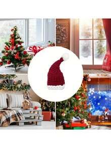 舒适针织圣诞老人帽 - 节日派对和礼物的完美之选 | 柔软涤纶材质，弹性贴合，纯色设计，圣诞装饰，生日圣诞装饰，冬季房间装饰，家居圣诞装饰，圣诞礼物 - 酒紅色 - 查看 8