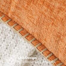 1 件柔软舒适贴身双面雪尼尔靠垫套，带缝边（不含枕芯），适用于沙发/床，春/夏农舍天鹅绒 - 橘色 - 查看 5