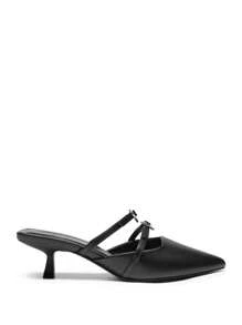 Women's Pointed Toe Kitten Heel Mules Rhinestone Accent Fashionable Elegant Pumps Festival Party Disco Party Sexy Chic Stiletto Shoes - 黑色 - 查看 9