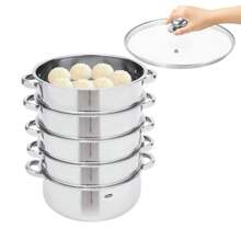 28CM Large 5 Tier Stainless Steam Cooker Steamer Pan Cook Food Veg Pot Set - Silver - View 5