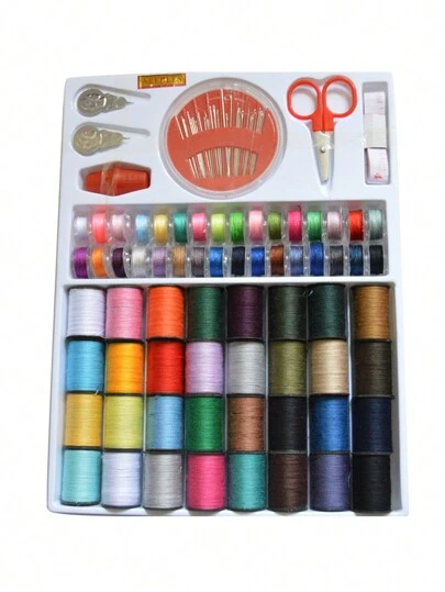 Kit de 64 piezas de hilo de coser que incluye tijeras, agujas, alfileres - Hilos de poliéster multicolor, adecuados para costura a mano, costura de máquina, bordado, manualidades DIY