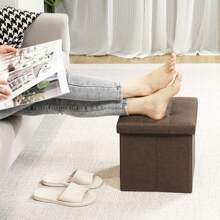 Bonlife Grey Folding Linen Fabric Ottoman Storage Boxes With Lids,32cm Cube Small Footstool Seat Reat Toy Box Storage Chest For Living Room Back To School Dormitory Storage