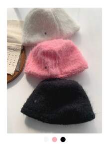 1pc Sweet Cute Bow Knot Fuzzy Bucket Hat For Women, Oversize Handmade Winter Cap - Multicolor - View 2