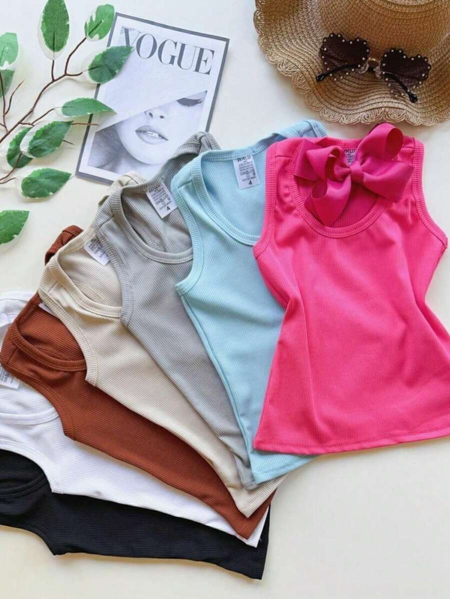 Ribbed Tank Top For Girls - 黑色 - 查看 1