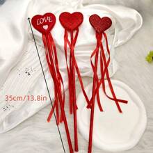 3 件 - 6 件心形无纺布流行棒仙女棒玩具，节日欢呼道具万圣节 - 紅色 - 查看 3