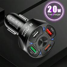1 件 PD20W 车载充电器 QC3.0 快速充电一拖四汽车点烟器插头 4 车载充电器闪充适用于所有车型 - 多色 - 查看 8
