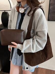 low tea 2 piezas Bolso de mujer tipo tote, bolso de hombro vintage casual de gran capacidad con múltiples bolsillos, cierre magnético, correa de hombro ajustable, adecuado para adolescentes, estudiantes universitarias, personas que van a la oficina, viajes, bolso, bolso vintage inspirado en el estilo retro para mujeres