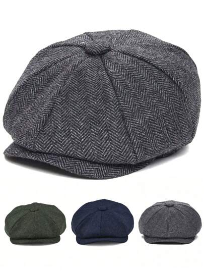1pc Men Newsboy Cap Peaky Bakerboy Hat Classic Herringbone Tweed Wool Flat Cap Gatsby Ivy Irish Driving Hat