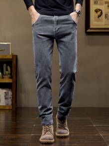 Men's Thick Fleece Warm Slim Straight Jeans