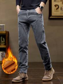 Men's Thick Fleece Warm Slim Straight Jeans