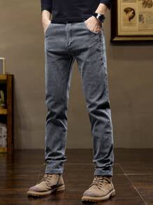 Men's Thick Fleece Warm Slim Straight Jeans
