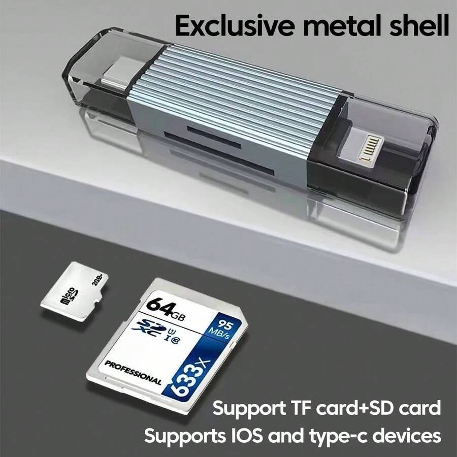 1ชิ้น อะแดปเตอร์ USBC สำหรับอ่านการ์ด SD/TF พกพาได้ ช่องเสียบการ์ด 2