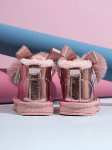 A Pair Of Girl's Children's Boots, Girls' Leather With Plush Insulation, Little Girls' Short Boots, Winter Student Snow Boots