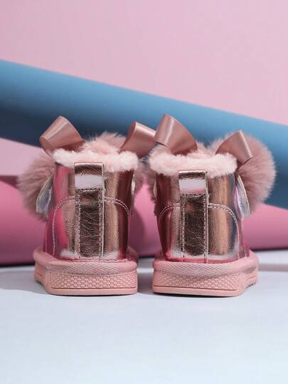 A Pair Of Girl's Children's Boots, Girls' Leather With Plush Insulation, Little Girls' Ankle Boots, Winter Student Snow Boots