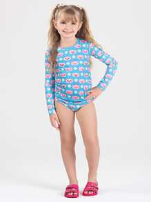 Girls' Hawaii Bikini Set Long Sleeve UV Protection 50+ Little Pigs - 藍色 - 查看 1