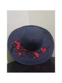 Women's Floral Floppy Hat Synthetic Straw Wide Brim Wavy Colors - Màu xanh lam - Xem 2