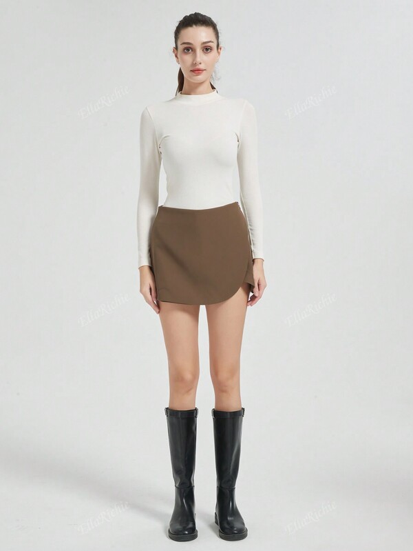 Asymmetric A-Line Mini Skirt Shorts, High Waisted