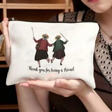 Friendship Gifts For Women, Thank You For Being A Friend Cosmetic Bag, Best Friend Birthday Gifts Makeup Bag, Christmas Graduation Gift For Friend Soul Sister BFF, Travel Makeup Pouch Cosmetic Bag Makeup Storage Makeup Organizer Travel Accessories Brush Bag Make Up Container Travel Stuff Travel Essentials Ladies Accessories Travelling Stuff College Vacation Cruise Summer Holiday Essentials Women Wash Bag Toiletries Bag Handbag Storage - Beige - View 1