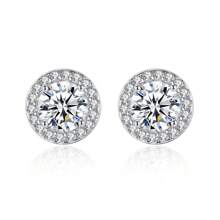 GGRUO S925 纯银莫桑石耳环，经典时尚圆形四爪 0.5 克拉钻石耳钉，附证书和测试笔 - 白色 - 查看 10