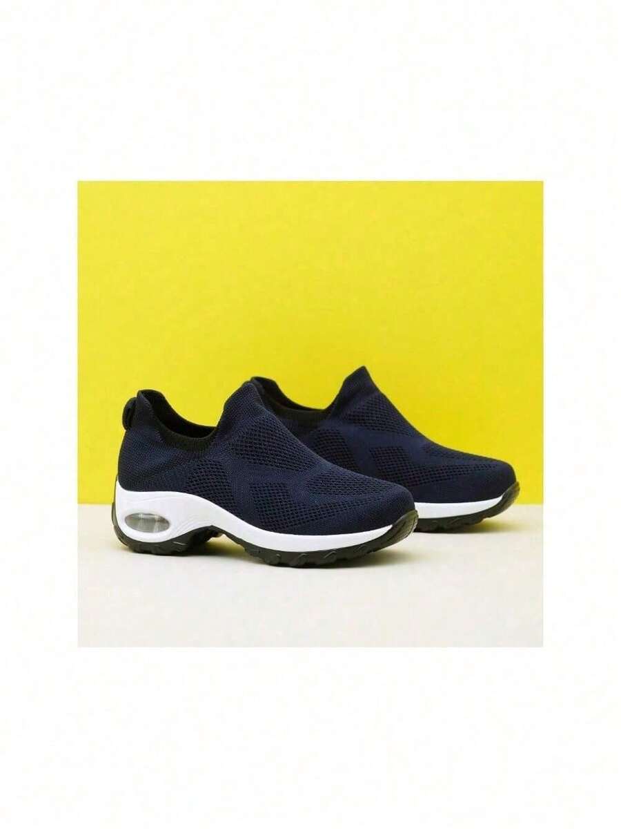 Cross-Border Women's Sporty & Casual Slip-Ons Knitted Shoes Dance Shoes With Air Cushion - Màu xanh lam - Xem 1