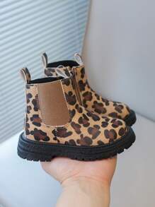 2024 时尚新款豹纹儿童踝靴女童平底侧拉链切尔西靴软底百搭公主靴 - 棕色 - 查看 2