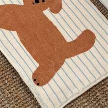1pc Cute Cartoon Dog Pattern Bath Mat, Non-Slip Polyester Faux Wool Rug, Suitable For Bathroom, Bedroom, Living Room - Machine Washable, Striped Pattern, Soft & Easy To Clean