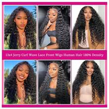 Jerry Curl Wave Lace Front Wigs Human Hair 180% Density 13x4 HD Lace Front Wigs Human Hair Pre Plucked With Baby Hair Deep Curly Water Wave Wig Human Hair For Women Wet Wavy Wigs Human Hair