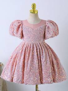 Rosa paillettenbesetztes Kinderkleid, hochwertiges Prinzessinnenkleid für Kleine Mädchen, Geburtstagskleid für Einjährige, Kostüm für Laufstegmoderatorin, Klavieraufführung, geeignet für Hochzeiten, Partys, Bühnenauftritte und den täglichen Freizeiteinsatz, drinnen und Outdoor