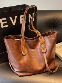 Năm 2024, Túi Tote Đeo Vai Có Quai Đôi, Sức Chứa Lớn, Chất Liệu Vải PU Chống Thấm Nước Kiểu Dáng Cổ Điển Joker, Thiết Kế Lưới Kim Cương, Kiểu Dáng Retro Thời Trang Mới Phù Hợp Để Đi Mua Sắm. - Cà phê nâu - Xem 1