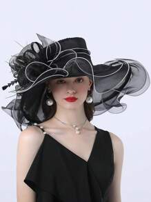 HIMESPORT 优雅的肯塔基德比新娘帽，女士欧根纱宽檐茶会鸡尾酒会小圆帽 - 純色 - 查看 16