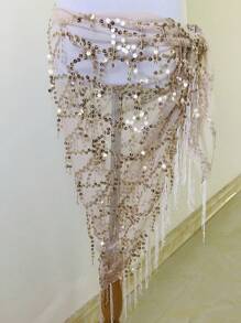 1pc Women's Dance Waist Chain & Belt, Jazz & Belly Dance Performance Hip Scarf Sequin Tassel Triangle Decorated Waistband