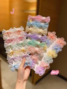 12/24/36 件女孩彩色蝴蝶结发夹和发饰 - 彩色 - 查看 12