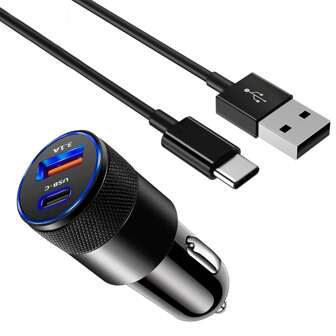 USB C 快速车载充电器，3.0 PD USB C 车载适配器，2 端口 3.1A USB+Type C 车载插头，带 1 个 USB A 转 Type C 快速充电器连接线，兼容三星 Galaxy S25 S24 S23 S22 S21 S20 S10 Plus、Pixel 7、Vivo
