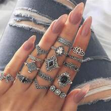 50pcs/Pack Bohemian Vintage Hollow Geometric Crystal Adjustable Rings For Women, Random Styles For Daily, Date, Party, Jewelry Accessory Gift