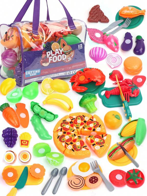 40 PIEZAS, 68 PIEZAS, 80 PIEZAS, Juguetes de alimentos de cocina infantil, juego de corte de alimentos y bolsas de almacenamiento, juguetes de alimentos y verduras, frutas, alimentos falsos y juguetes de pizza, alimentos de juguete, accesorios de cocina de juego, regalos para niños y niñas, alimentos, alimentos de juego, alimentos de juguete