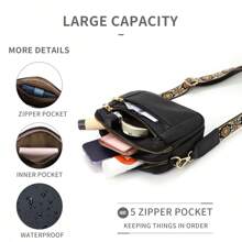 波西米亚女士休闲斜挎包，时尚 PU 纯素女士斜挎包，复古小号单肩包，配有复古可调节肩带，轻便宽敞的通勤包 - 黑色 - 查看 4