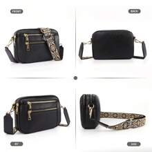 波西米亚女士休闲斜挎包，时尚 PU 纯素女士斜挎包，复古小号单肩包，配有复古可调节肩带，轻便宽敞的通勤包 - 黑色 - 查看 8