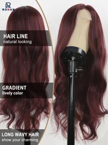 26 Inches Red/99J Bdoy Wave Long Wave Wigs Synthetic Silk Straight Natural Wig Heat Resistant Fiber Red Wig With Baby Hair For Women - Burgundy - View 4