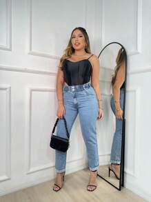 Women's Jeans With Elastic Waistband FASHION - 淺色水洗藍 - 查看 1