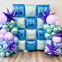 Globo cuadrado de aluminio de 19 pulgadas, decoración de pared con globo metálico azul marino y azul perla de doble cara, adecuado para fiesta de despedida de soltera, aniversario, boda, fiesta de cumpleaños, decoración de Año Nuevo - Globos metálicos cuadrados de doble cara azul marino y celeste - Ver 4