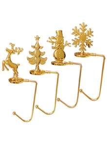 Christmas Party Hook, Christmas Stocking Hook, Metal Fireplace Stocking Pendant, Snowflake Christmas Hook, Random Style, 1 Piece - Gold - View 2
