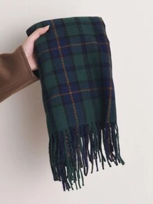 1 chiếc khăn choàng cổ họa tiết kẻ caro cổ điển dành cho nữ, cỡ lớn, giản dị, viền tua rua thanh lịch, vải cashmere giả ấm áp & thời trang đơn giản, thích hợp làm phụ kiện sử dụng hàng ngày cho phụ nữ mùa đông thu - Nhiều màu - Xem 6