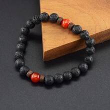 定制合成天然石玛瑙珠手链，适用于女士、男士魅力黑熔岩手链精油扩散弹性手链珠宝脉冲 - 彩色 - 查看 6