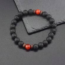定制合成天然石玛瑙珠手链，适用于女士、男士魅力黑熔岩手链精油扩散弹性手链珠宝脉冲 - 彩色 - 查看 4
