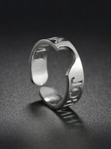 1/2PCS DIY个性名字定制镂空拼接爱心英文字母戒指不锈钢情侣对戒，可定制名字简约日常风格，产品含礼盒，情人节礼物，生日礼物，母亲节礼物，日常礼物 - 彩色 - 查看 9