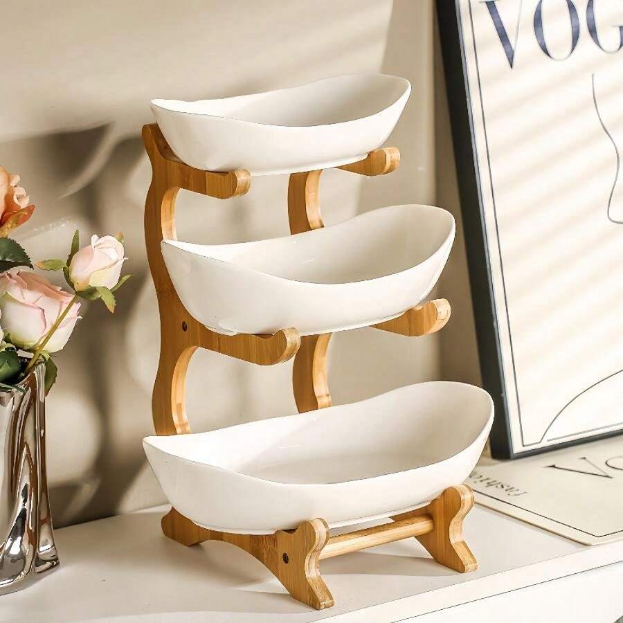 Creative Multi-Layer Fruit Tray Dry Fruit Tray Bamboo Wooden Frame Home Snack Tray Candy Fruit Basket