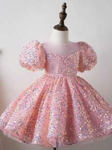 Rosa paillettenbesetztes Kinderkleid, hochwertiges Prinzessinnenkleid für Kleine Mädchen, Geburtstagskleid für Einjährige, Kostüm für Laufstegmoderatorin, Klavieraufführung, geeignet für Hochzeiten, Partys, Bühnenauftritte und den täglichen Freizeiteinsatz, drinnen und Outdoor