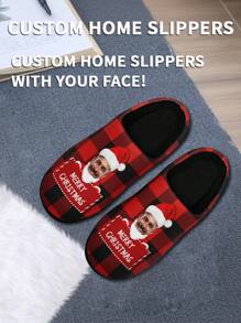 1 Pair Christmas Custom Home Slippers, Personalized Santa Photo Home Slippers, Custom Christmas Hat Thick Sole Home Slippers, Personalized Home Slippers, Photo Home Slippers, Personalized Home Slippers For Women And Men, Personalized Home Slippers, Christmas Gift, Groomsman Gift, Anniversary Gift, Valentine Gift, Birthday Gift, Wedding Gift, Best Friend Gift, Gift For Mom/Dad/Her/Him/Girlfriend/Boyfriend/Wife/Husband/Friend - Black - View 4
