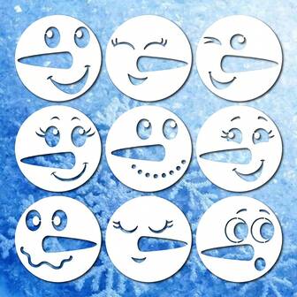 9 件装雪人脸模板，用于在木头上绘画，6 英寸圣诞圆形模板可重复使用，圣诞节装饰节日绘画模板，用于墙面标志帆布面料礼品盒日记本家居装饰艺术工艺品